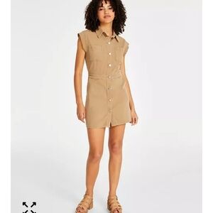 Tinsel Juniors' Point Collar Cap Sleeve Mini Shirt Dress XXL Brown Pockets New
